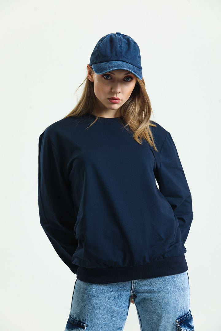 Bisiklet Yaka Oversize Basic Kadın Sweatshirt Domoda
