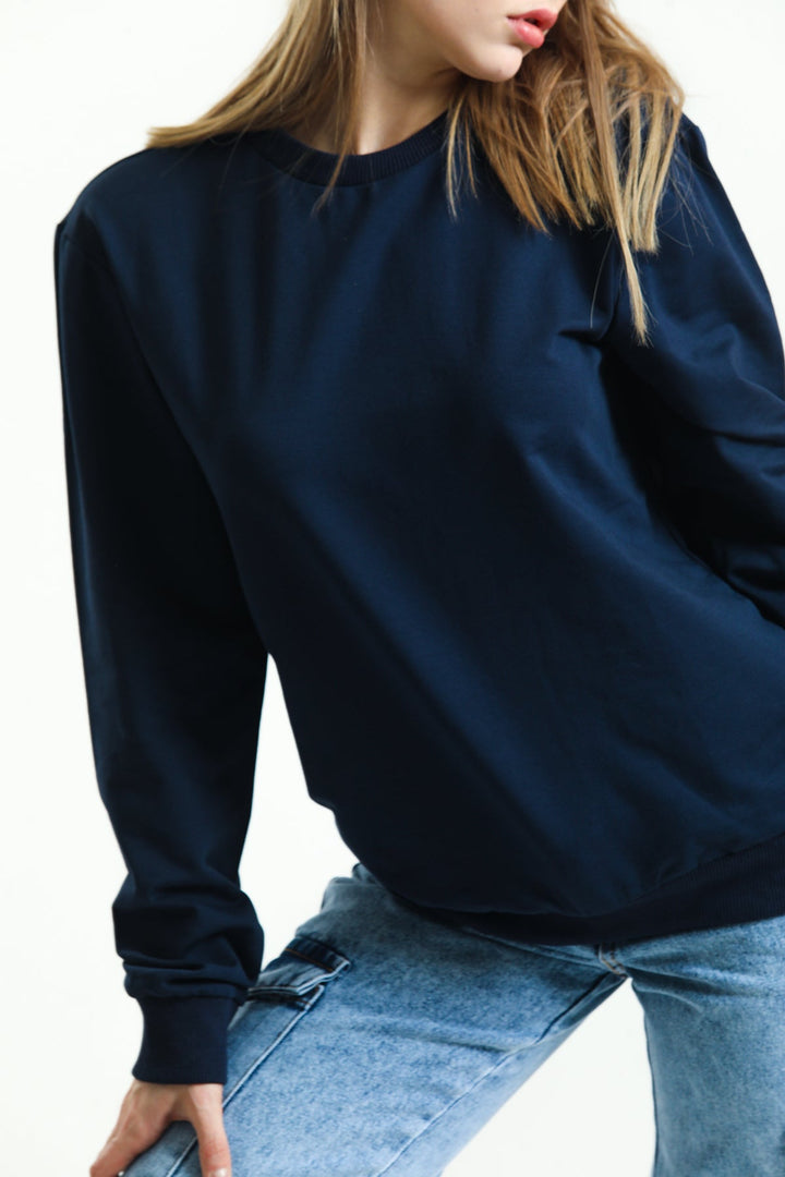 Bisiklet Yaka Oversize Basic Kadın Sweatshirt Domoda