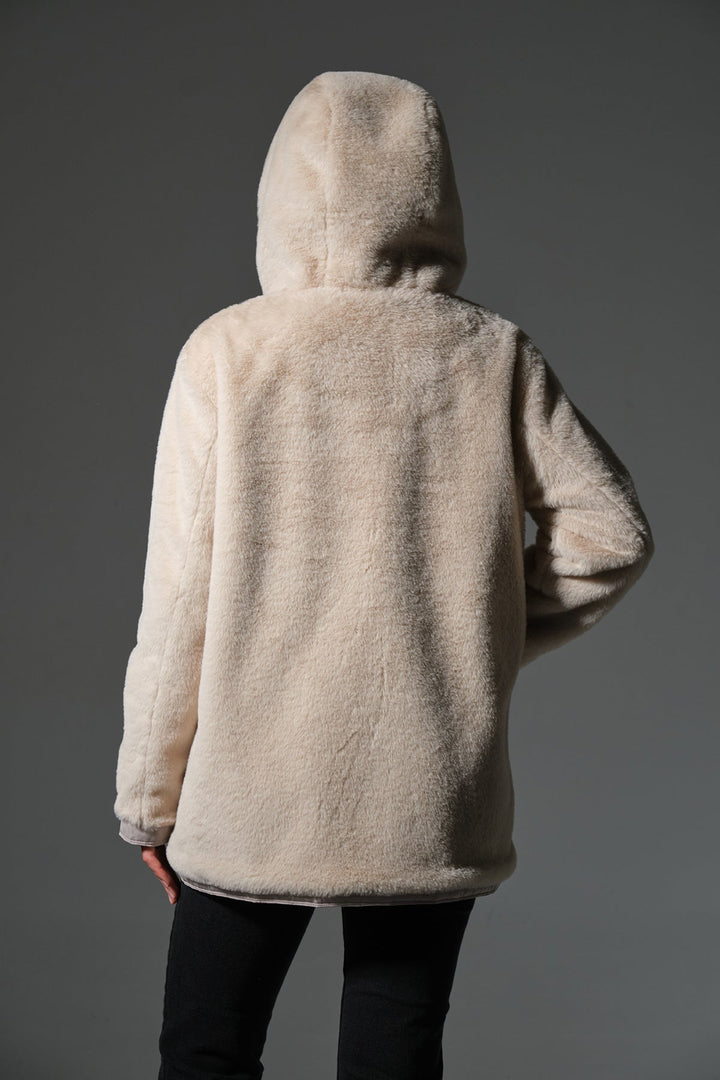 Çift taraflı bir tarafı peluş bir tarafı su itici mikro Fermuarlı Kapüşonlu Kadın Mont @Varoni Maule