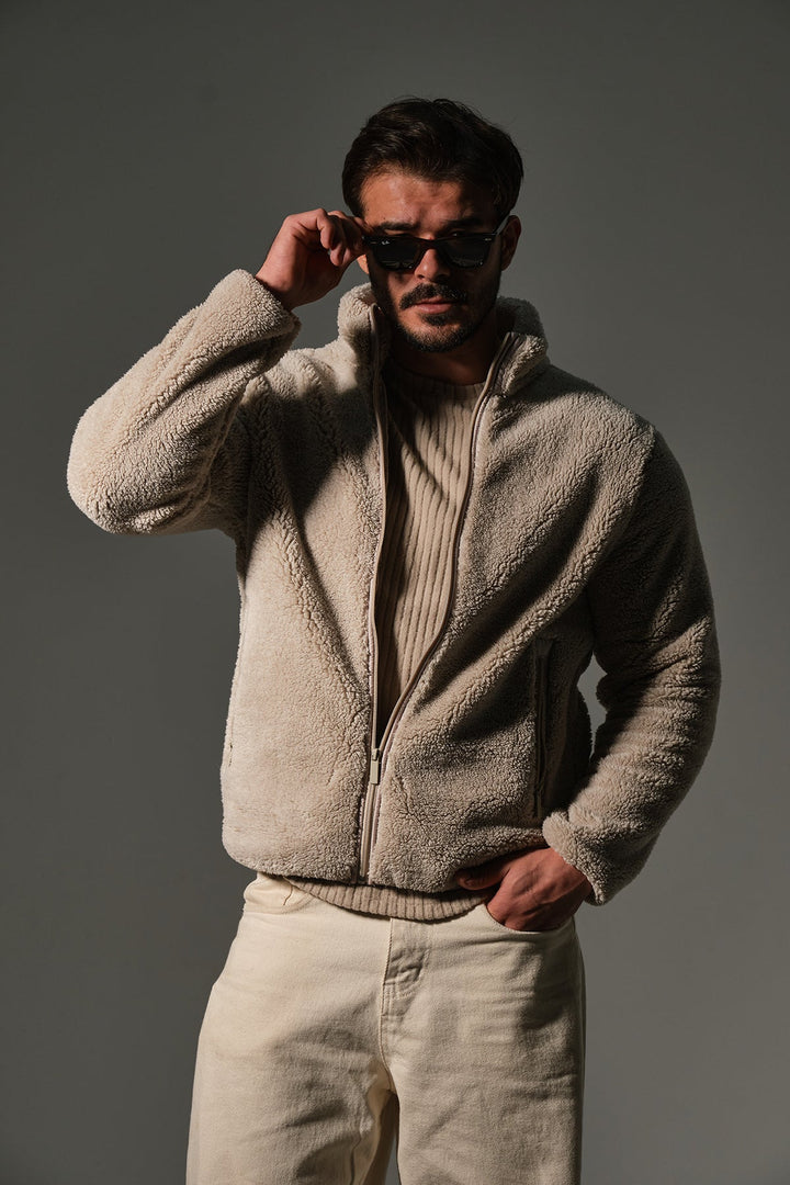 Dışı Şerpa, İçi Polar Fermuar Cepli Kapüşonlu Fermuarlı Spor Erkek Mont @Monaco Maule