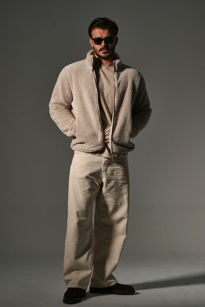 Dışı Şerpa, İçi Polar Fermuar Cepli Kapüşonlu Fermuarlı Spor Erkek Mont @Monaco Maule