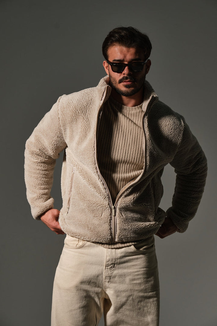 Dışı Şerpa, İçi Polar Fermuar Cepli Kapüşonlu Fermuarlı Spor Erkek Mont @Monaco Maule