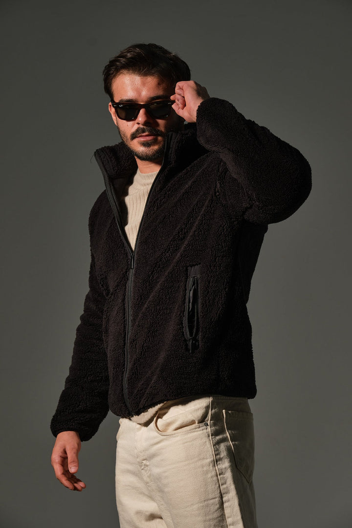 Dışı Şerpa, İçi Polar Fermuar Cepli Kapüşonlu Fermuarlı Spor Erkek Mont @Monaco Maule