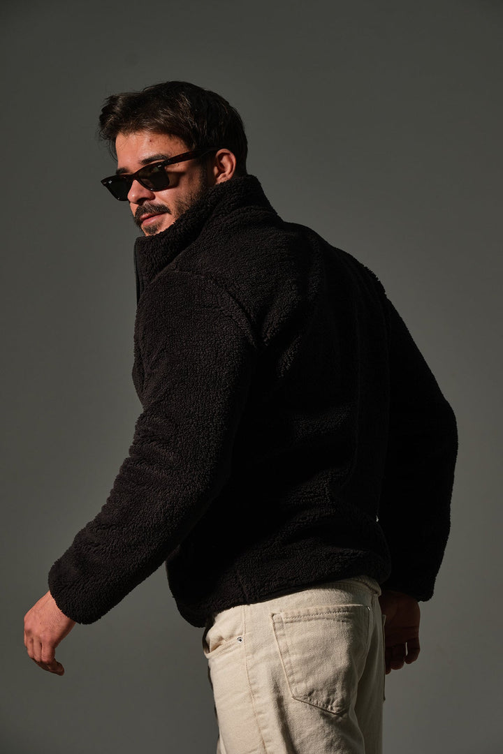 Dışı Şerpa, İçi Polar Fermuar Cepli Kapüşonlu Fermuarlı Spor Erkek Mont @Monaco Maule