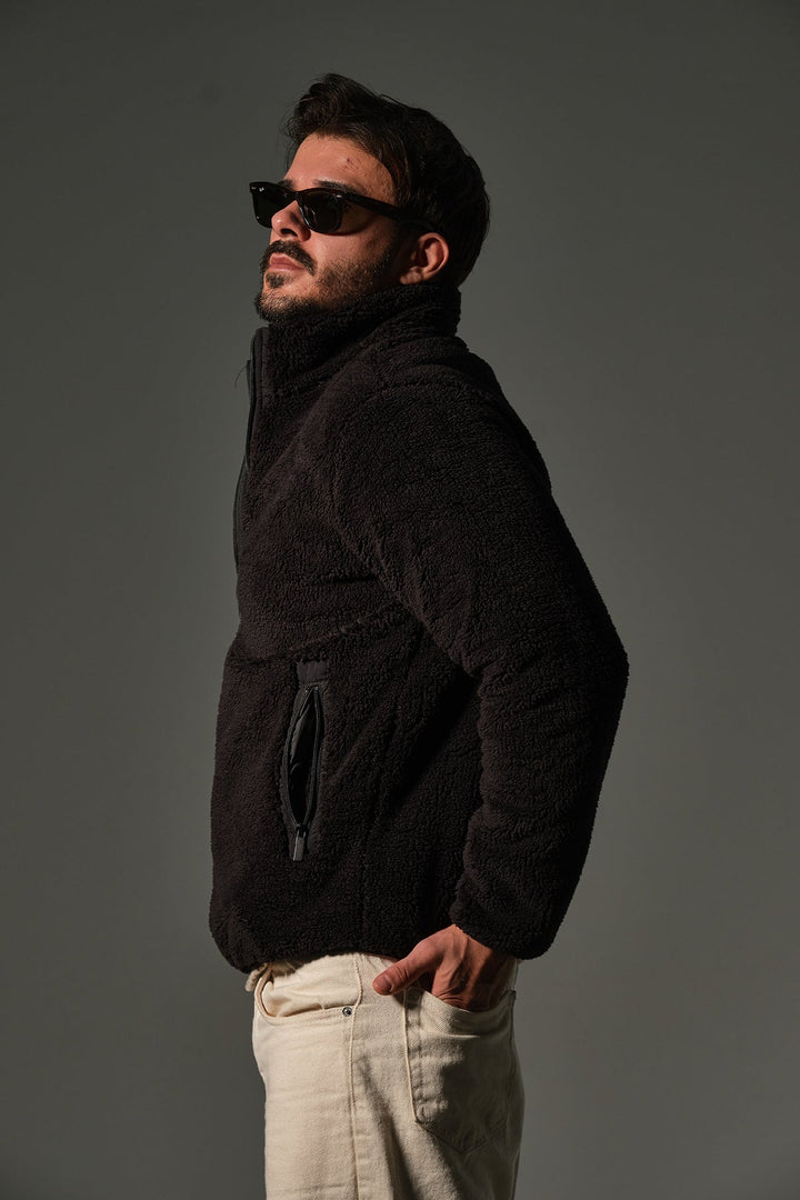 Dışı Şerpa, İçi Polar Fermuar Cepli Kapüşonlu Fermuarlı Spor Erkek Mont @Monaco Maule