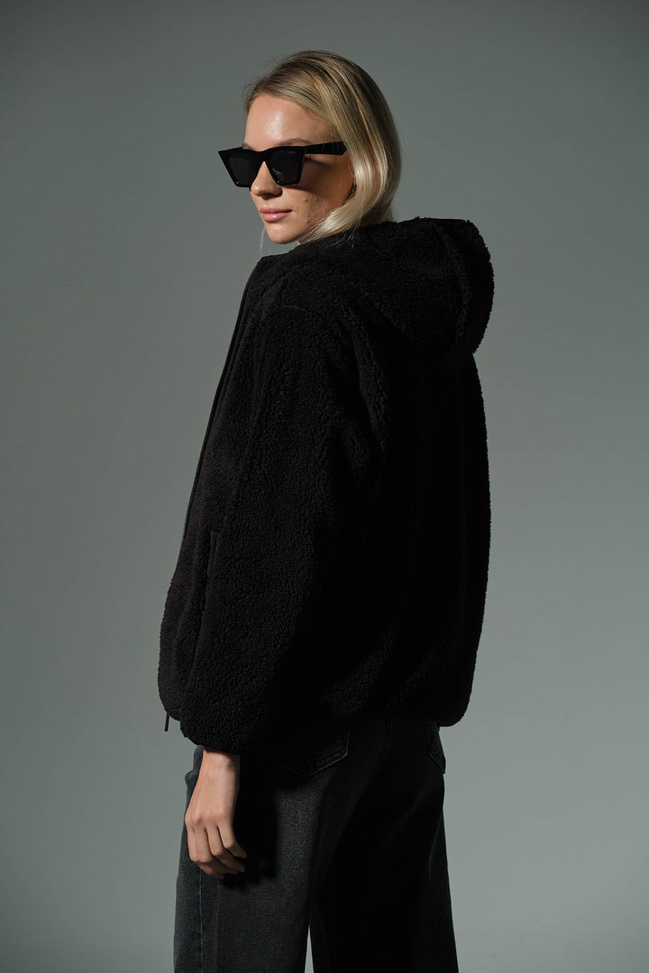 Dışı Suni Kürk, İçi Polar Fermuar Cepli Kapüşonlu Fermuarlı Spor Kadın Mont @Zaragoza Maule