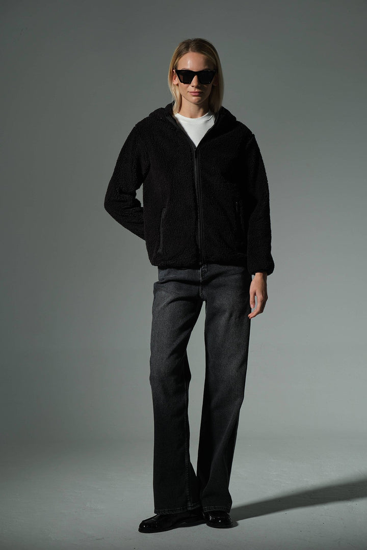 Dışı Suni Kürk, İçi Polar Fermuar Cepli Kapüşonlu Fermuarlı Spor Kadın Mont @Zaragoza Maule