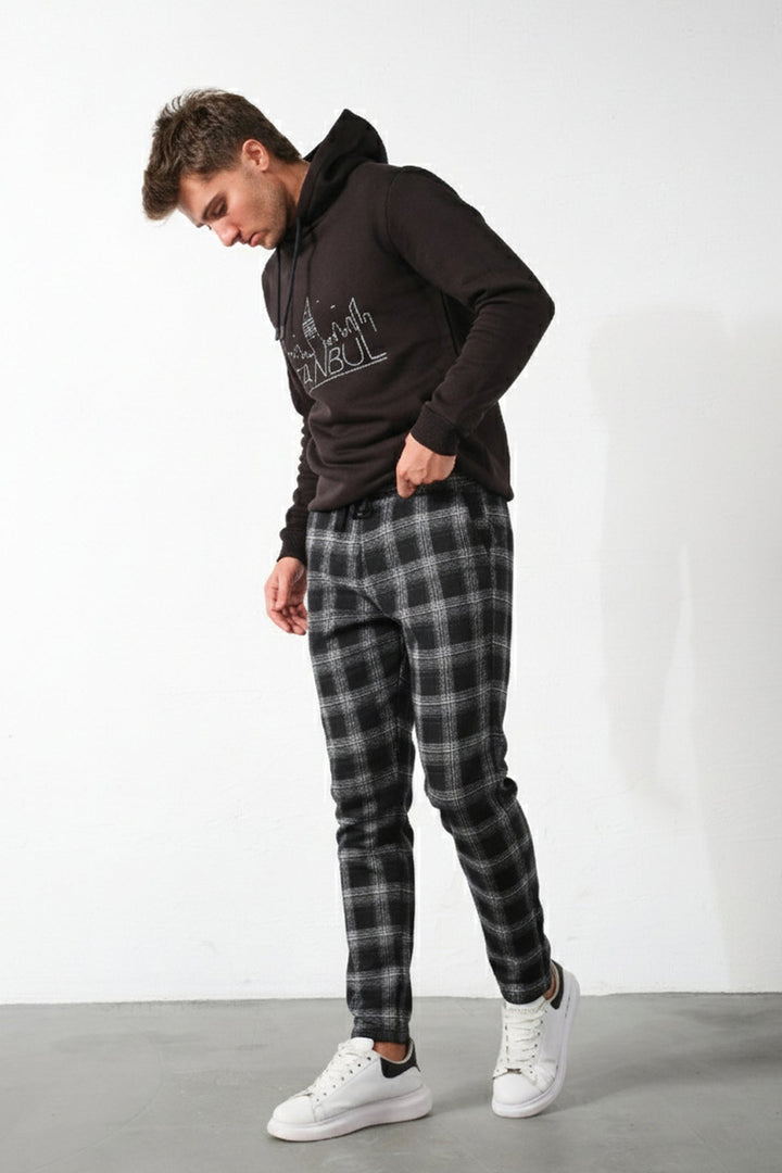 Ekoseli Flanel Pijama Altı Rahat Kesim Dar Paça Pamuklu Erkek Pantolon Domoda