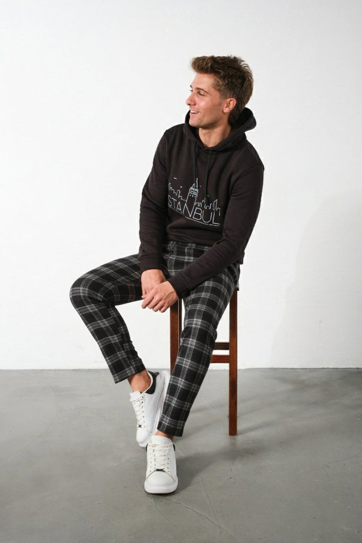 Ekoseli Flanel Pijama Altı Rahat Kesim Dar Paça Pamuklu Erkek Pantolon Domoda