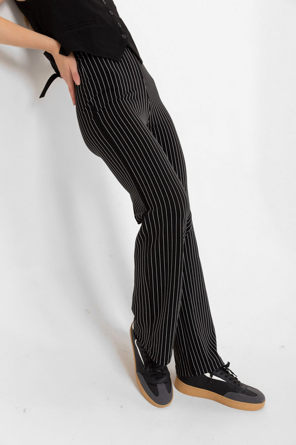 Çizgili  Ekstra yüksek Bel Pin Stripe Wide Leg Geniş Paça Kadın Tayt Pantolon