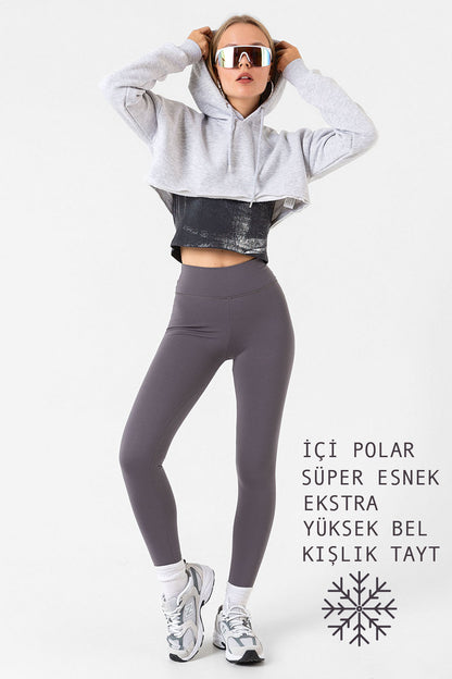 Ekstra Yüksek Bel Toparlayıcı Karyoka Dikişli Kışlık içi Polar Push up Tayt