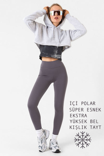 Ekstra Yüksek Bel Toparlayıcı Karyoka Dikişli Kışlık içi Polar Push up Kadın Tayt @Simena Domoda