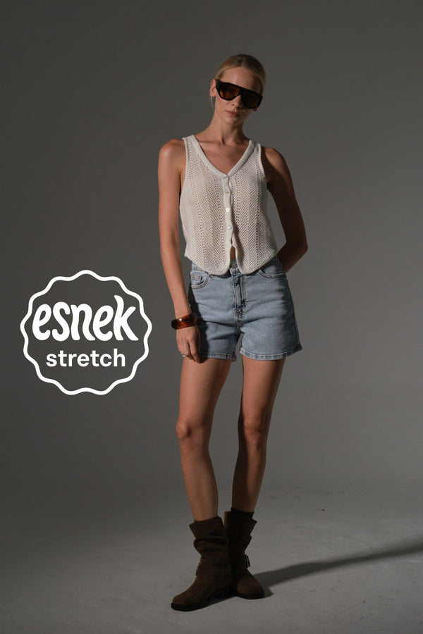 Esnek Denim Kumaş Pamuk Elastan 5 cep kot mini kadın jean şort Maule