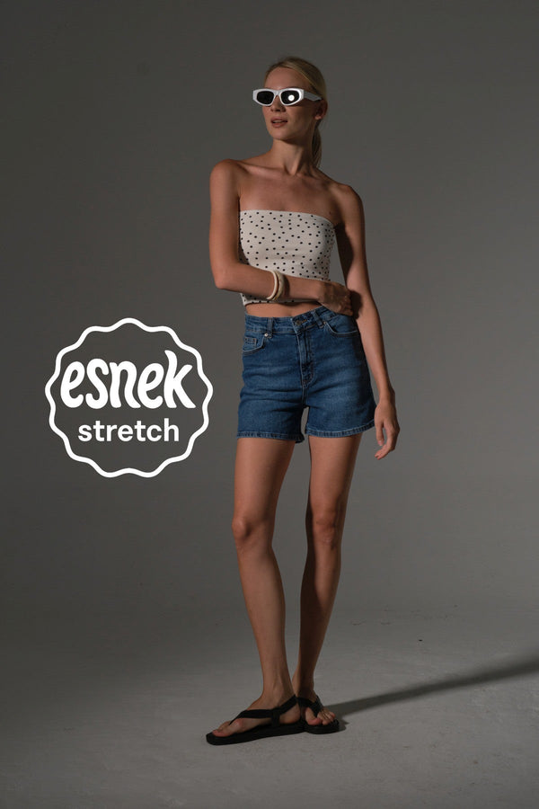 Esnek Denim Kumaş Pamuk Elastan 5 cep kot mini kadın jean şort Maule