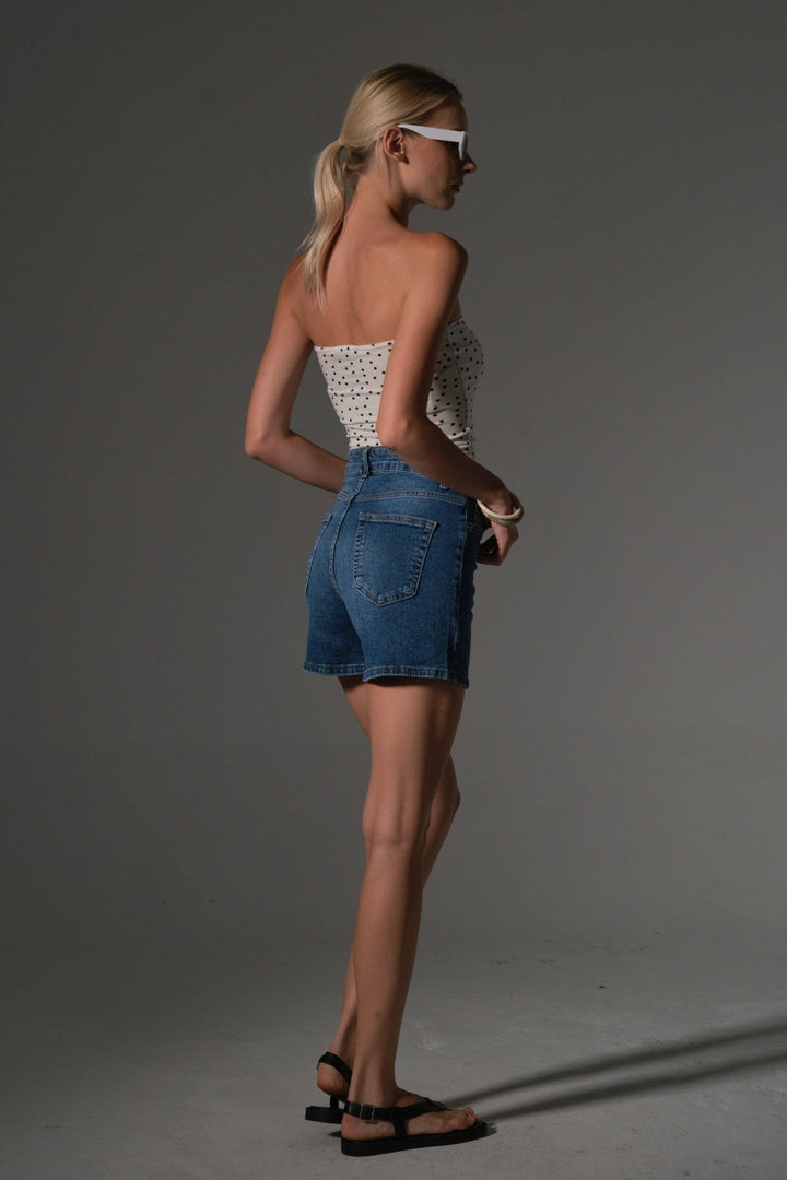 Esnek Denim Kumaş Pamuk Elastan 5 cep kot mini kadın jean şort Maule