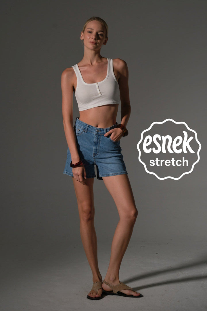 Esnek Denim Kumaş Pamuk Elastan 5 cep kot mini kadın jean şort Maule