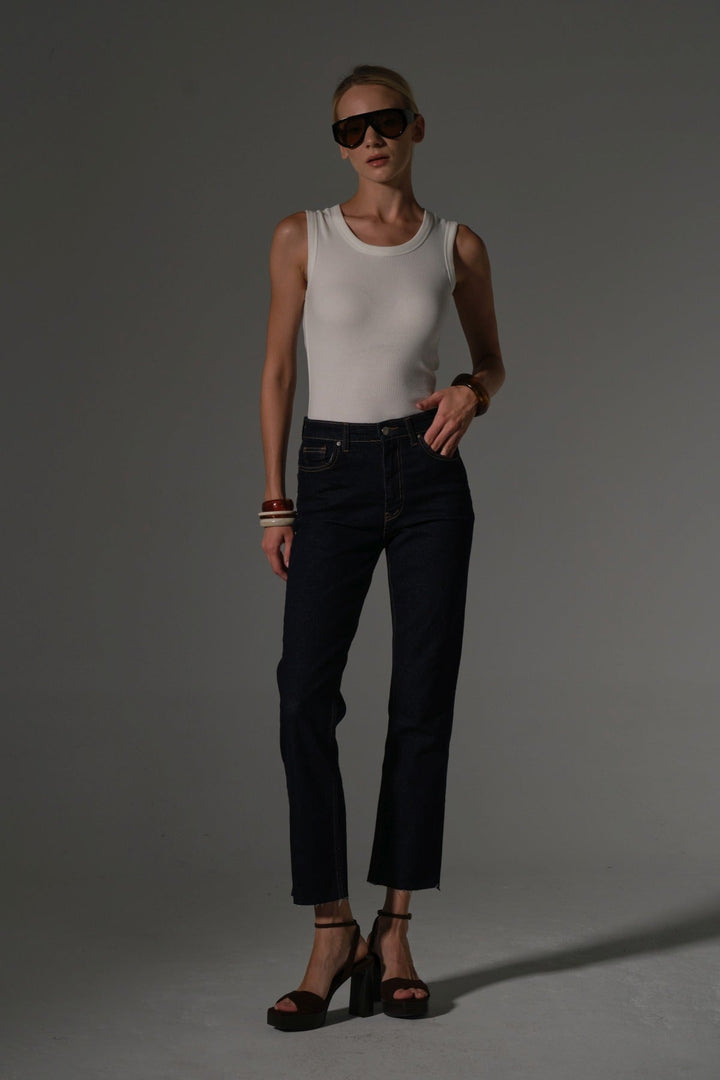 Esnek Pamuklu Kumaş Kesik Paça  5 cep Skinny Slim  Kadın Jean Pantolon @Kosova Maule