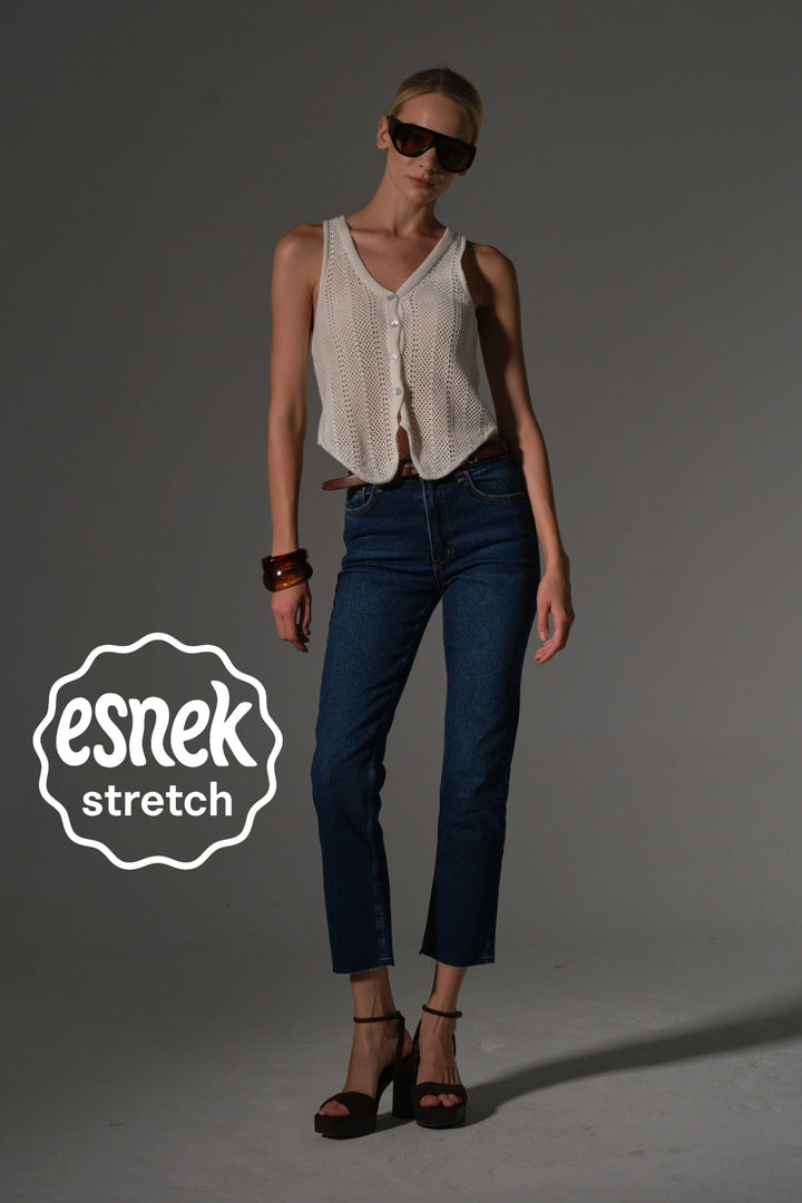 Esnek Pamuklu Kumaş Kesik Paça  5 cep Skinny Slim  Kadın Jean Pantolon @Kosova Maule