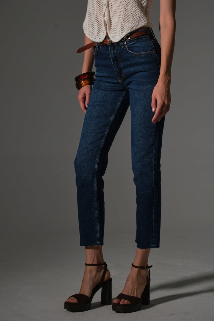 Esnek Pamuklu Kumaş Kesik Paça  5 cep Skinny Slim  Kadın Jean Pantolon @Kosova Maule