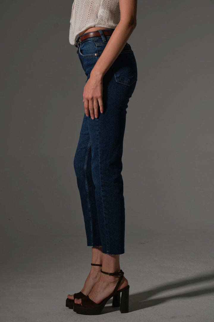 Esnek Pamuklu Kumaş Kesik Paça  5 cep Skinny Slim  Kadın Jean Pantolon @Kosova Maule