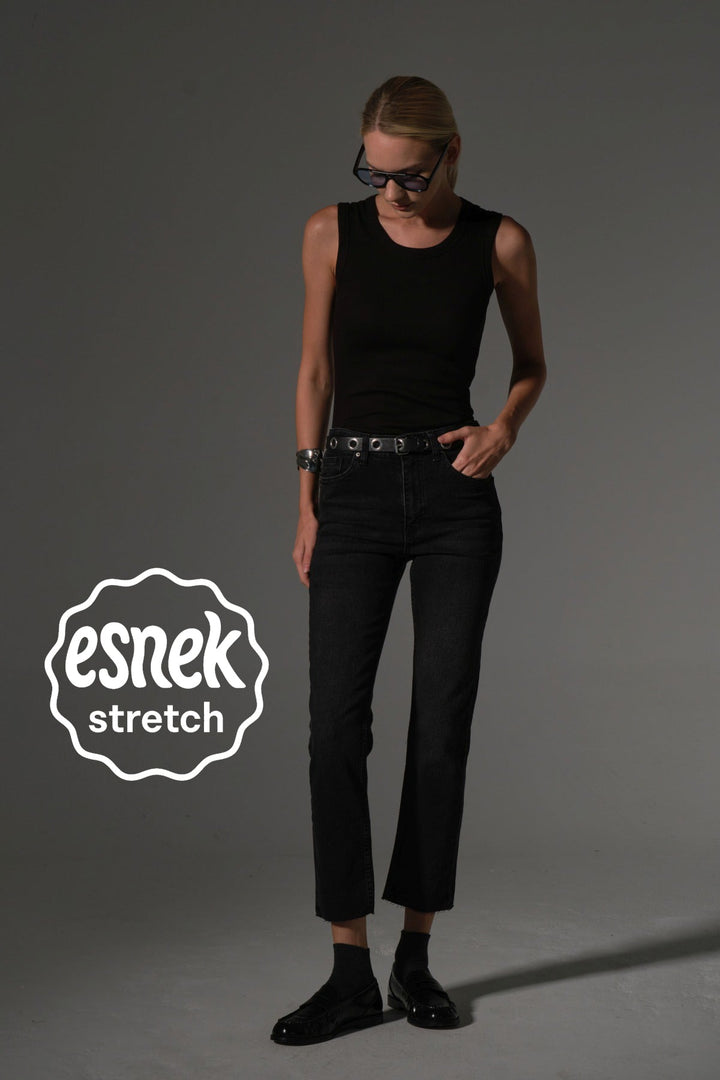 Esnek Pamuklu Kumaş Kesik Paça  5 cep Skinny Slim  Kadın Jean Pantolon @Kosova Maule