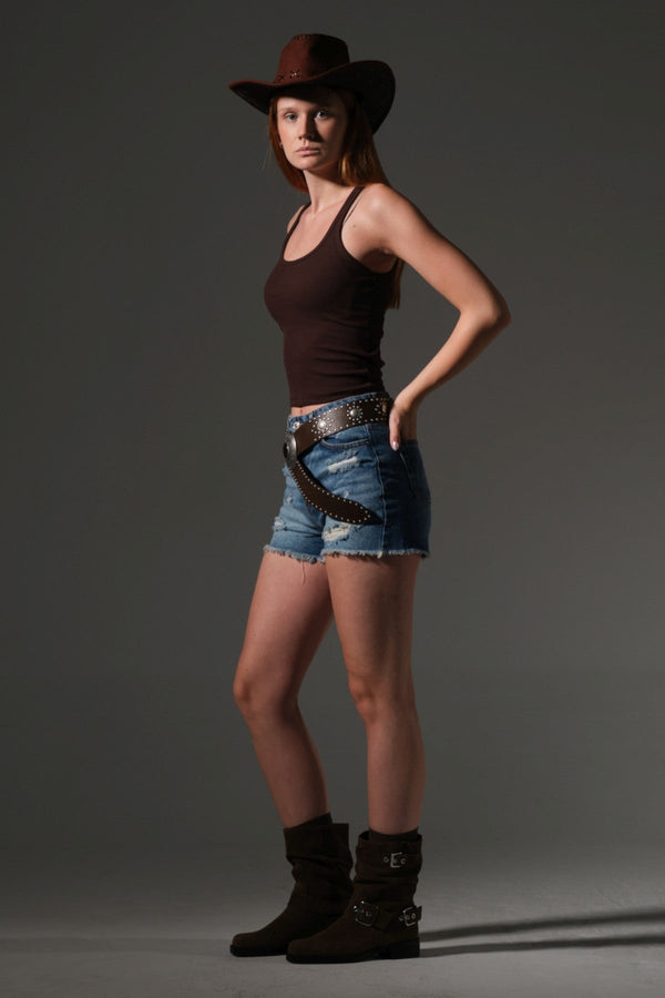 Kadın Mini Jean Şort, Yüksek Bel, Fermuarlı, 5 cep %100 pamuk  Denim Kot @Potenza Maule