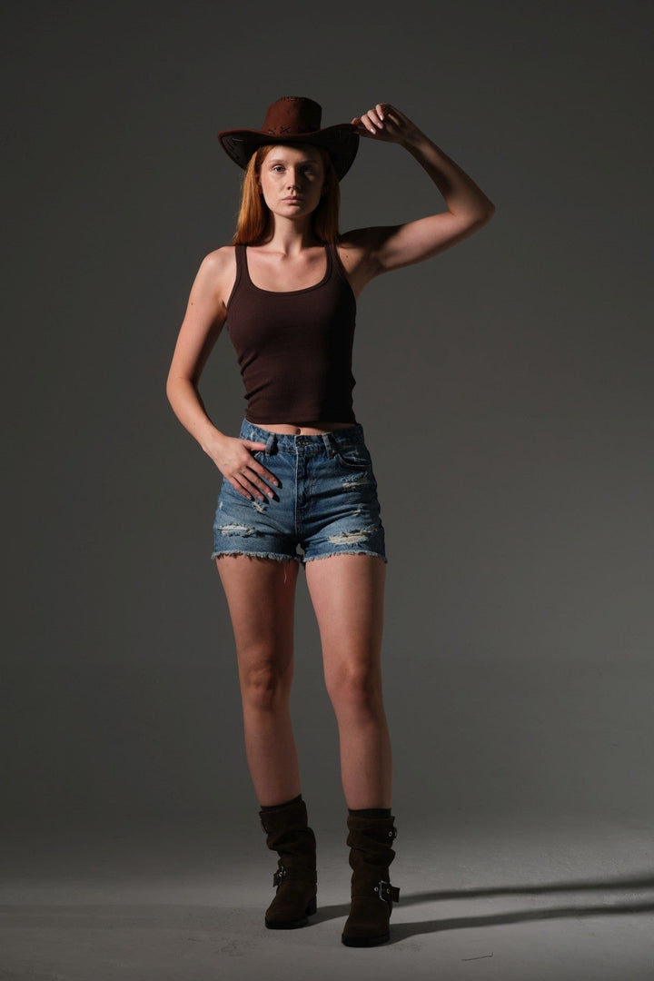 Kadın Mini Jean Şort, Yüksek Bel, Fermuarlı, 5 cep %100 pamuk  Denim Kot @Potenza Maule