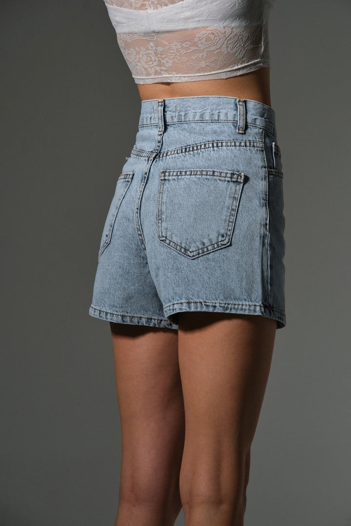 Kadın Mini Jean Şort, Yüksek Bel, Fermuarlı, 5 cep %100 pamuk  Denim Kot @Potenza Maule