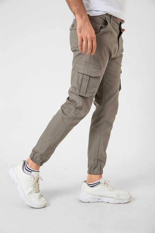 Flexible Fabric Slim Fit Gabardine Men's Cargo Pants with Cargo Pockets, Zippered Elastic Legs