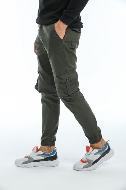 Kargo Cepli, Fermuarlı Paça Lastikli Esnek Kumaş Slim Fit  Gabardin Erkek Kargo Pantolon