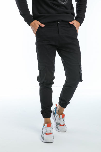 Kargo Cepli, Fermuarlı Paça Lastikli Esnek Kumaş Slim Fit  Gabardin Erkek Kargo Pantolon
