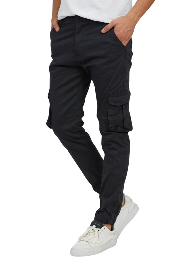 Flexible Fabric Slim Fit Gabardine Men's Cargo Pants with Cargo Pockets, Zippered Elastic Legs