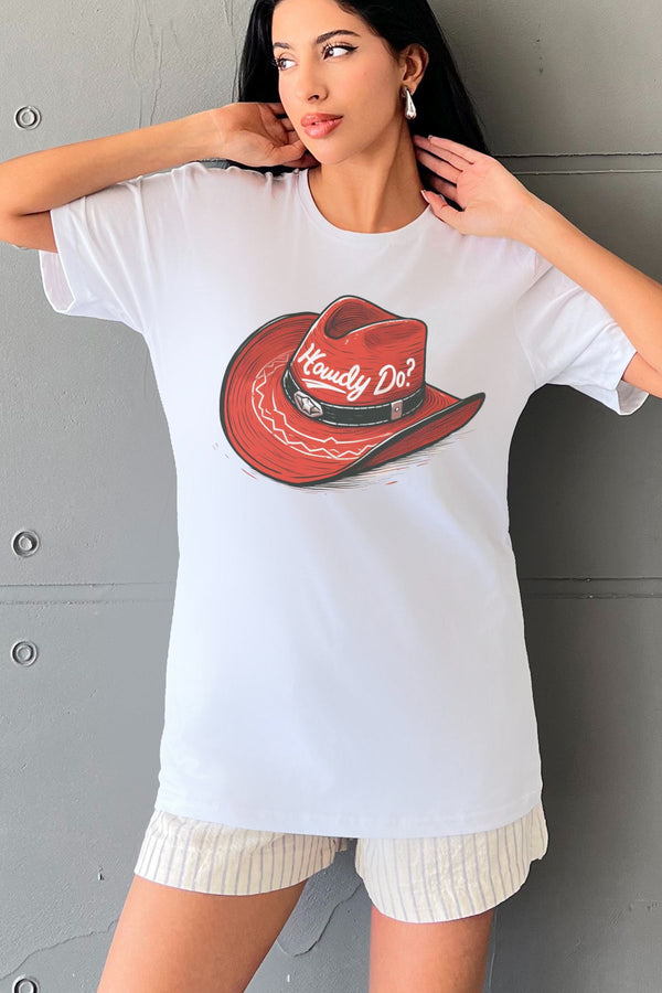 Kovboy Şapka Baskılı Yapay Zeka Tasarımı Ekolojik Penye Oversize %100 Pamuk Kadın Tişört @BlahxAi