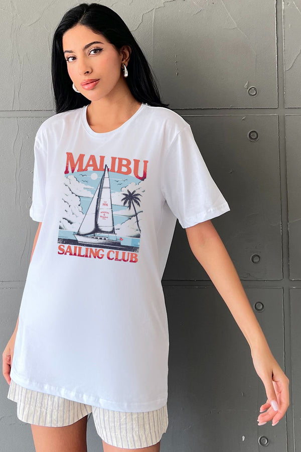 Malibu Baskılı Yapay Zeka Tasarımı Ekolojik Penye Oversize %100 Pamuk Kadın Tişört @BlahxAi