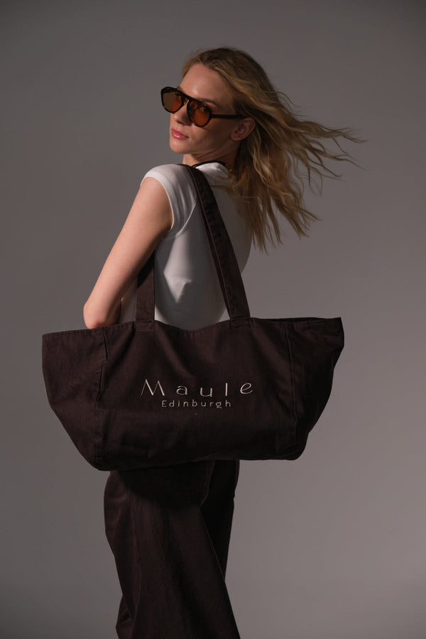 Maule Nakış Detaylı Ortaboy %100 Pamuk İndigo Kadın Omuz Çantası Tote Bag Domoda