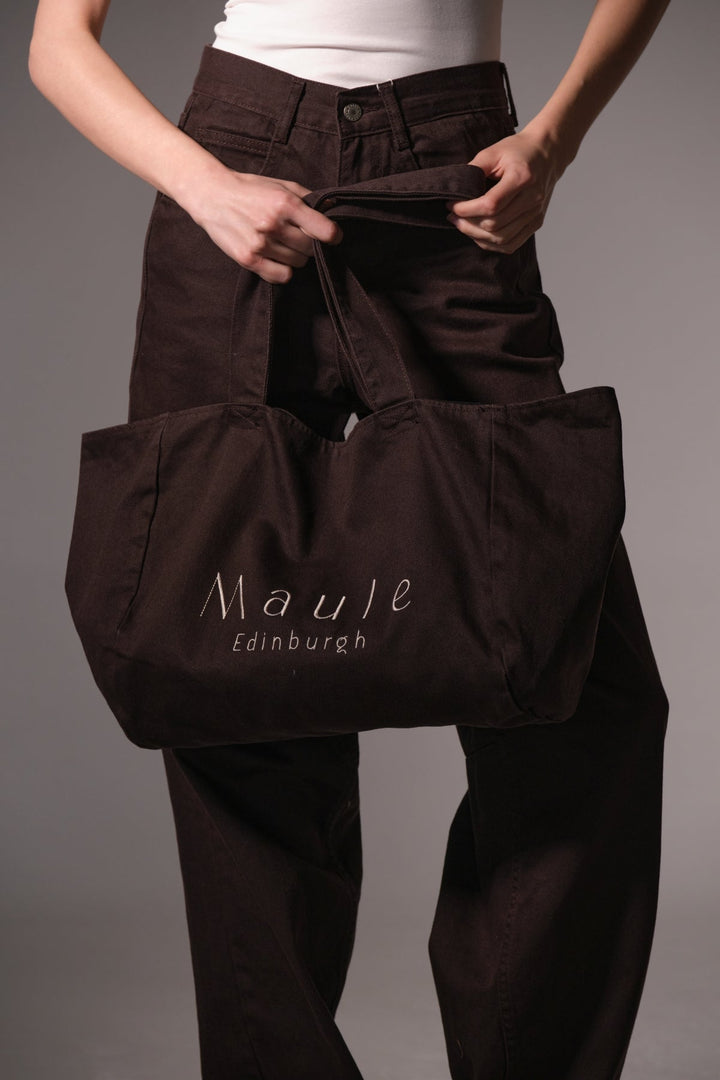 Maule Nakış Detaylı Ortaboy %100 Pamuk İndigo Kadın Omuz Çantası Tote Bag Domoda