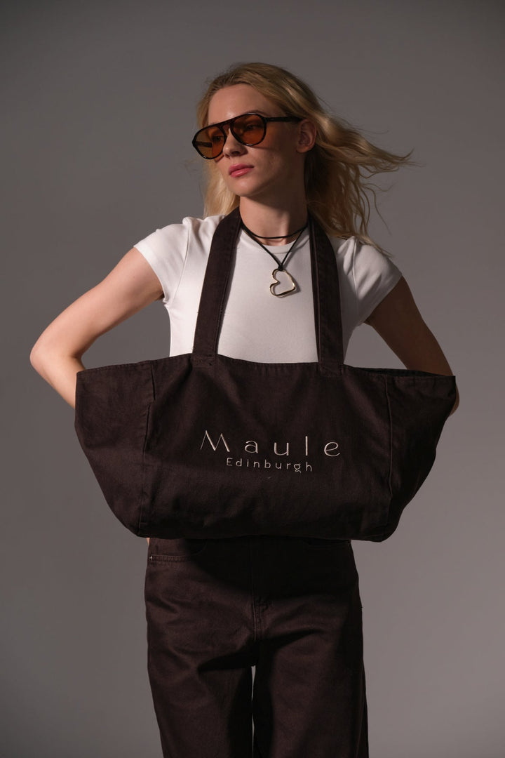 Maule Nakış Detaylı Ortaboy %100 Pamuk İndigo Kadın Omuz Çantası Tote Bag Domoda