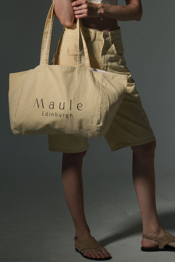 Maule Nakış Detaylı Ortaboy %100 Pamuk İndigo Kadın Omuz Çantası Tote Bag Domoda