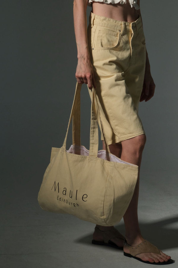 Maule Nakış Detaylı Ortaboy %100 Pamuk İndigo Kadın Omuz Çantası Tote Bag Domoda