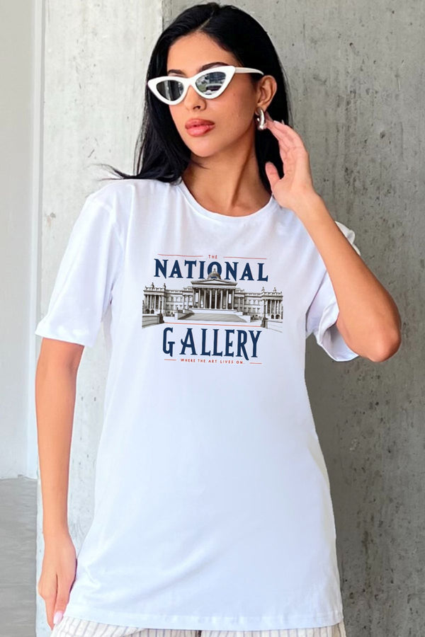 National Gallery Baskılı Yapay Zeka Tasarımı Penye Oversize %100 Pamuk Kadın Tişört @BlahxAi