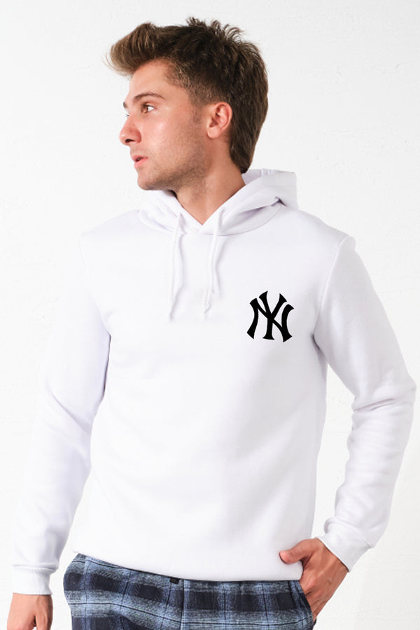 New York baskılı Kapüşonlu Basic Geniş Kesim Erkek İçi Polarlı Erkek Sweatshirt