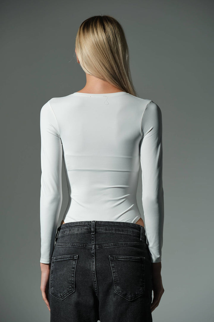 Örme Soft Premium Touch Bisiklet Yaka Uzun Kol Çıtçıtlı Bluz Body @Baltimore Domoda
