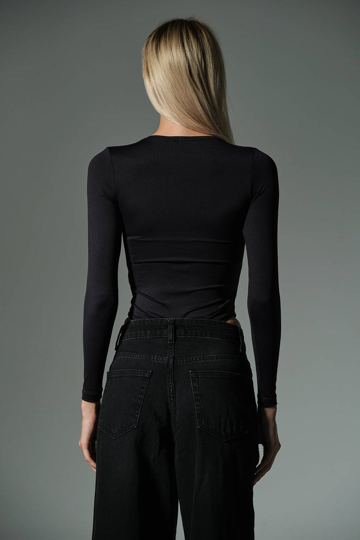 Örme Soft Premium Touch Bisiklet Yaka Uzun Kol Çıtçıtlı Bluz Body @Baltimore Domoda