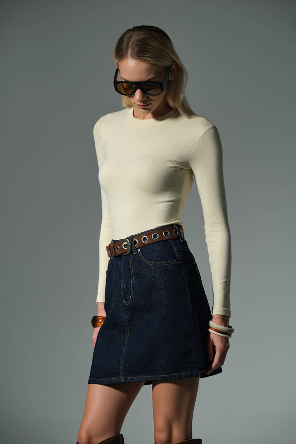 Örme Soft Touch Premium Bisiklet Yaka Uzun Kol Bluz @Sorbe Domoda