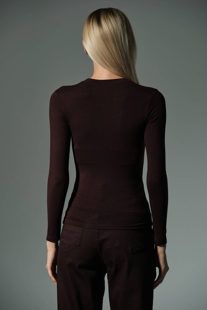 Örme Soft Touch Premium Bisiklet Yaka Uzun Kol Bluz @Sorbe Domoda