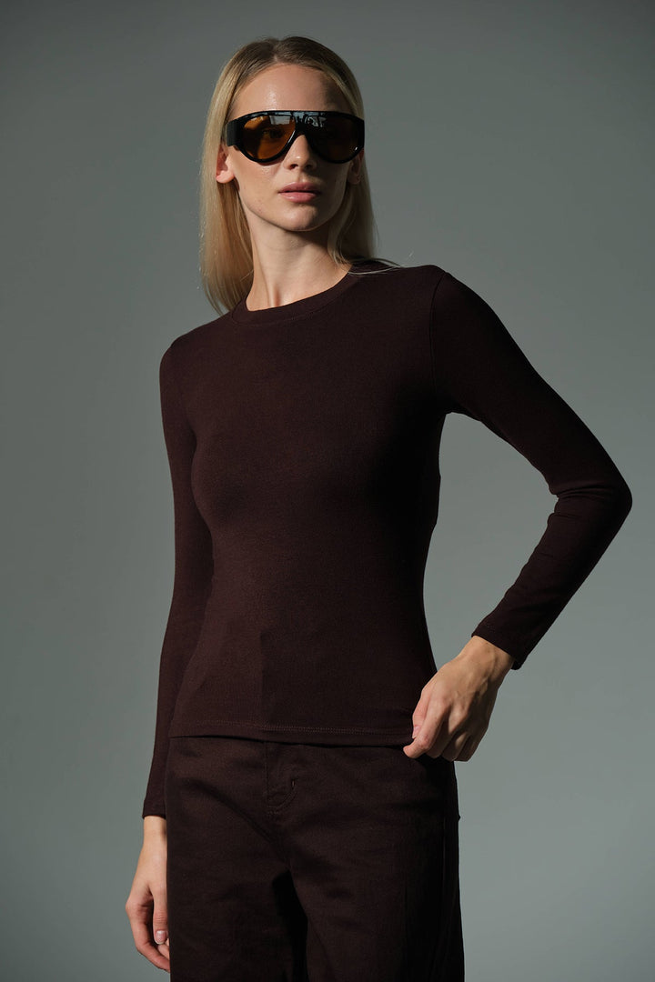 Örme Soft Touch Premium Bisiklet Yaka Uzun Kol Bluz @Sorbe Domoda