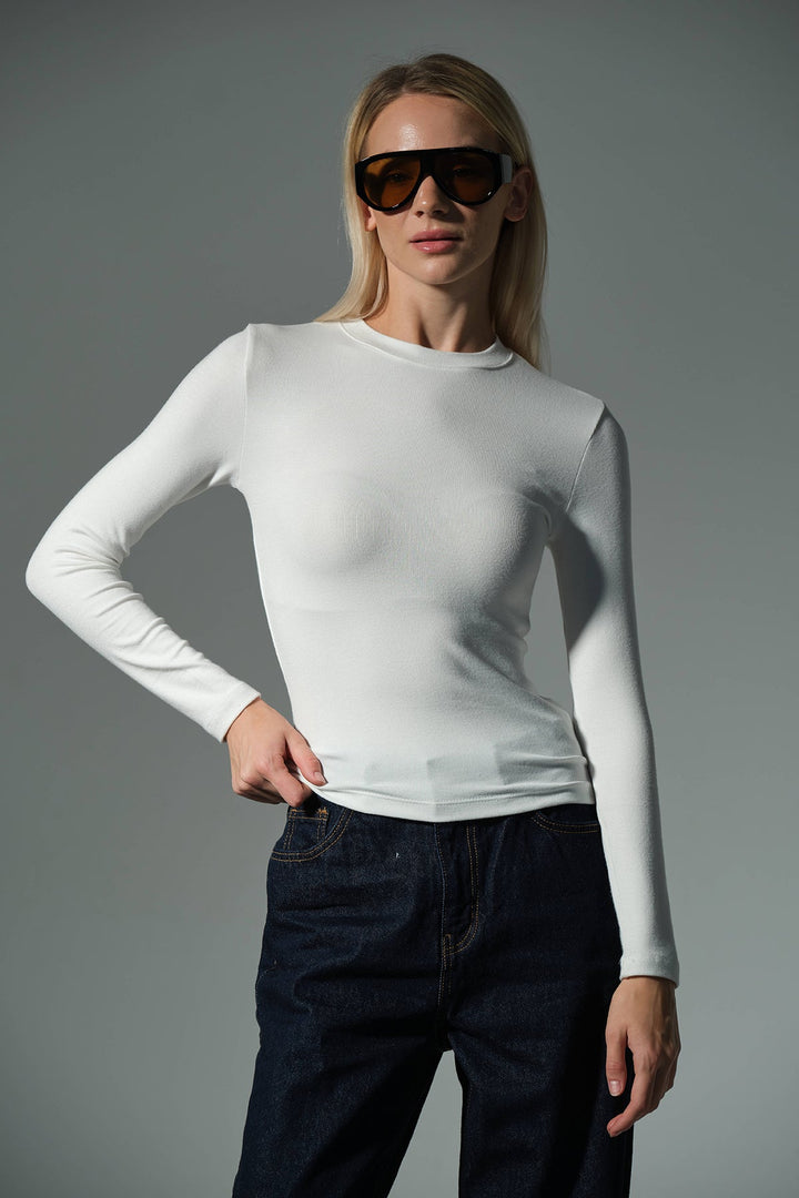 Örme Soft Touch Premium Bisiklet Yaka Uzun Kol Bluz @Sorbe Domoda