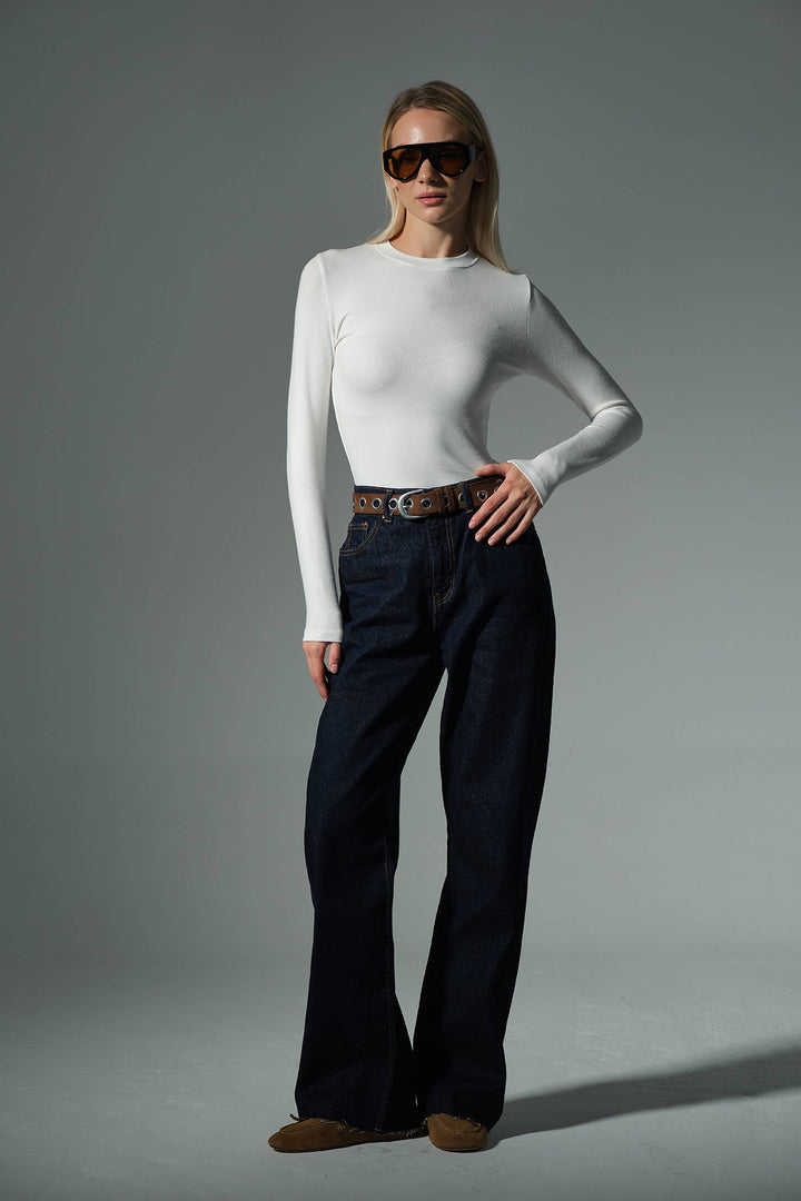 Örme Soft Touch Premium Bisiklet Yaka Uzun Kol Bluz @Sorbe Domoda