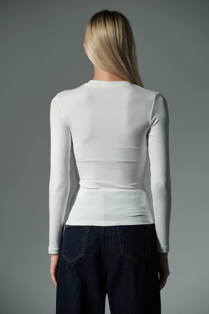 Örme Soft Touch Premium Bisiklet Yaka Uzun Kol Bluz @Sorbe Domoda