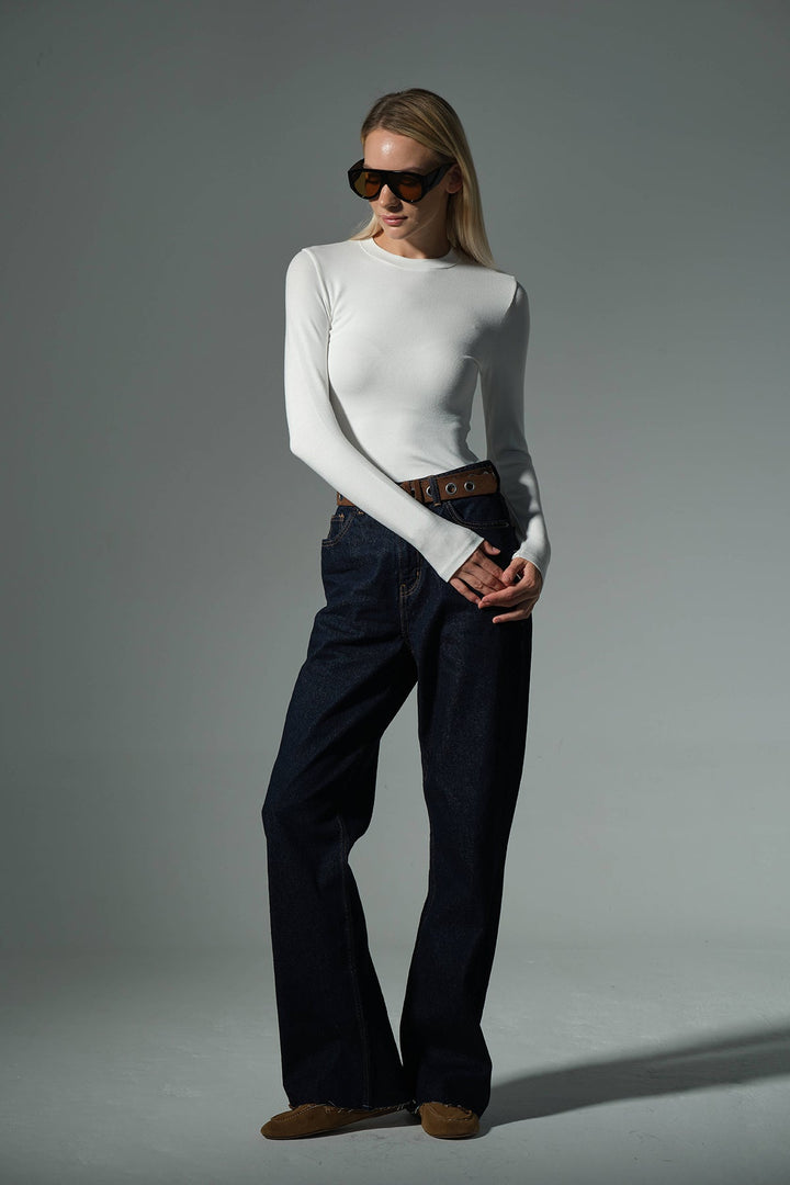 Örme Soft Touch Premium Bisiklet Yaka Uzun Kol Bluz @Sorbe Domoda